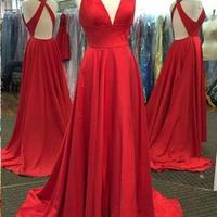 Sexy Red Prom Dress Evening Dress Halter High Split Satin Crisscross Back Long Prom Dresses Evening Dresses - Thumbnail 1