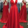 Sexy Red Prom Dress Evening Dress Halter High Split Satin Crisscross Back Long Prom Dresses Evening Dresses-1