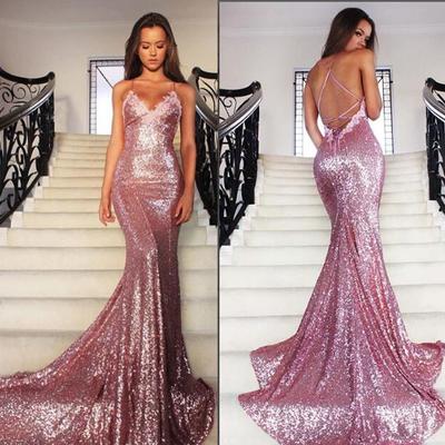 Luxury bling sparkle prom dress evening dress mermaid pink halter crisscross back/backless long prom dresses evening dresses