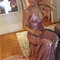 Luxury Bling Sparkle Prom Dress Evening Dress Mermaid Pink Halter Crisscross Back/Backless Long Prom Dresses Evening Dresses - Thumbnail 1
