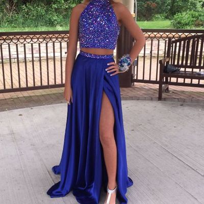 Two piece prom dress, long prom dress,  royal blue prom dress, formal evening dress - Thumbnail 5