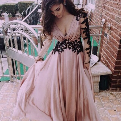 Blush elegant prom dress evening dress a-line v-neck with appliques open back chiffon prom dresses evening dresses party dress - Thumbnail 4