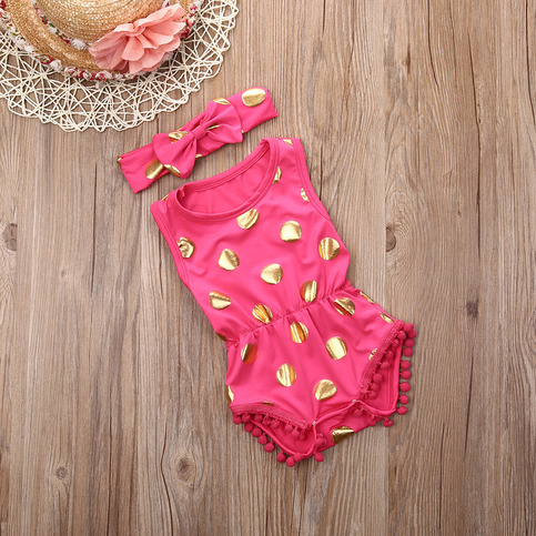 Polka Dot Romper and Bow Set in pink