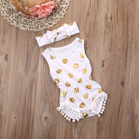 Polka Dot Romper and Bow Set in white