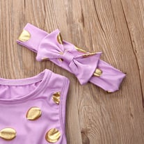 Polka Dot Romper and Bow Set in violet - Thumbnail 1