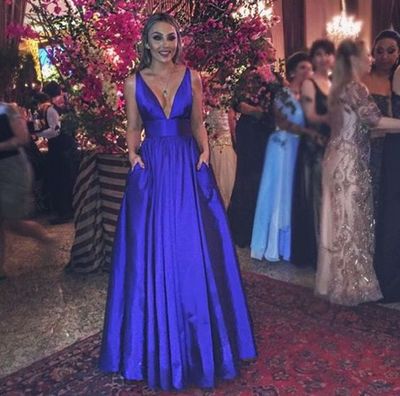 Royal Blue Prom Dress,Sexy V-neckline Evening Dress,Discount Graduation Dress