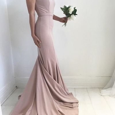 Sexy mermaid prom dress,mermaid off shoulder sleeves evening dress,mermaid blush bridesmaid dress