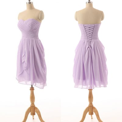 Lavender chiffon bridesmaid dress,classic strapless bridesmaid dresses, simple short bridesmaid gowns