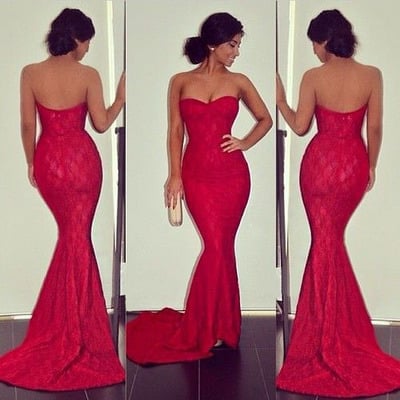 Sweetheart lace prom dress, cheap hot red prom dress with floral lace, sexy mermaid sleeveless 2017 prom dress