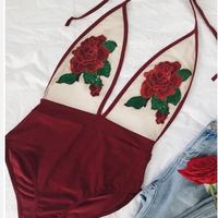 Romantic Red Rose Embroidery Lingerie Swimsuit Catsuit Sexy 2017 - Thumbnail 1