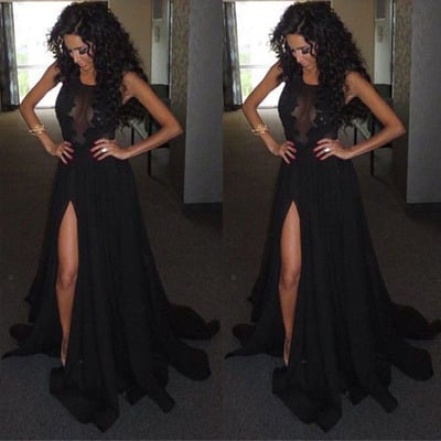 Long prom dress,black prom dress,sexy prom dress,slit prom dress, 2017 evening dress