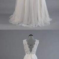 V-Back Lace Top Simple Wedding Dresses,lace wedding dress,bridal gowns - Thumbnail 1