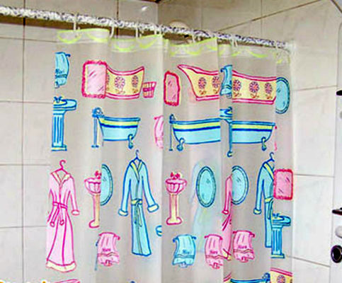 Cute Colorful Adorable BATHROBE BATHTUB Design Shower Curtain Set 180 x 180 cm