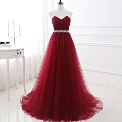 Burgundy sweetheart prom dress, long prom dress,burgundy evening dresses,2017 prom dress