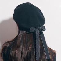 Black Harajuku Beret Hat With Bowknot SP178862 - Thumbnail 1