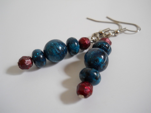 Azure Blue and Tuscan Red Bead Earrings