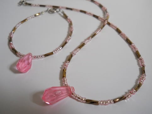 Pink Drop Bead Necklace and Bracelet 
