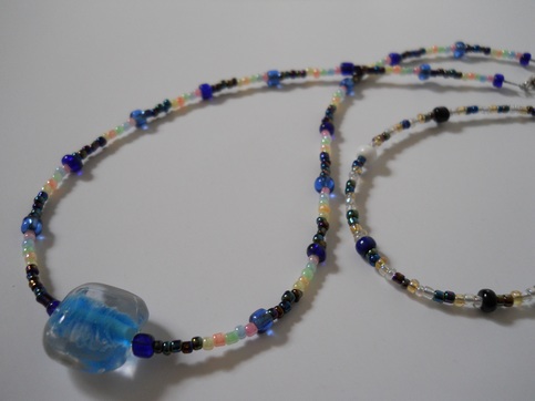Cobalt and Pastel Bead Necklace and Bracelet