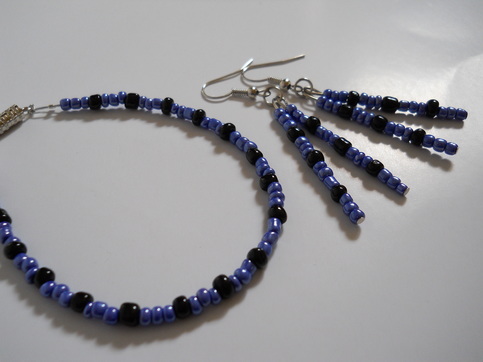 Cornflower Blue Bead Bracelet and Earrings 