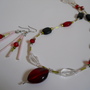 Red and Pink Bead Necklace and Earrings - Thumbnail 1