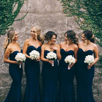 Gorgeous Mermaid Bridesmaid dress,Long Navy Blue Strapless Bridesmaid Dress,2017 bridesmaid dress - Thumbnail 1