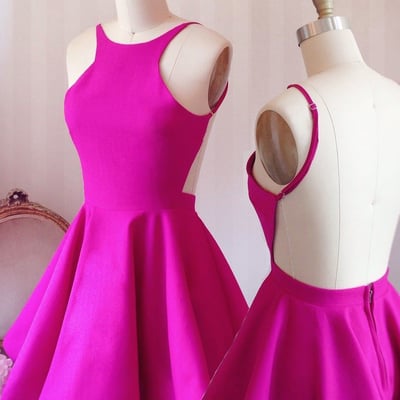 Simple short a-line hot pink homecoming dress,2017 homecoming dress