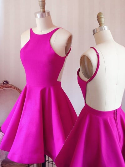 Simple Short A-line Hot Pink Homecoming Dress,2017 homecoming dress