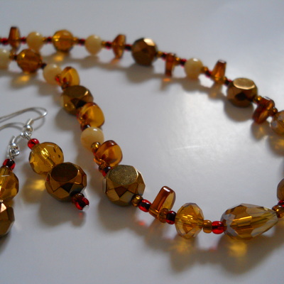 Amber glow bead necklace and earrings