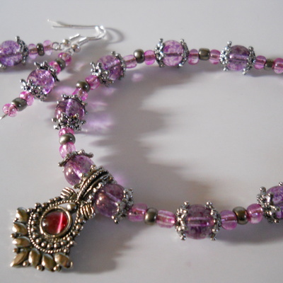 Amethyst bead necklace and earrings
