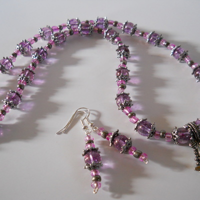 Amethyst bead necklace and earrings