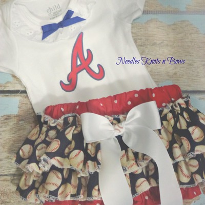 Girls atlanta braves game day outfit, baby girls coming home outfit, girls braves baseball bloomer outfit - Thumbnail 5