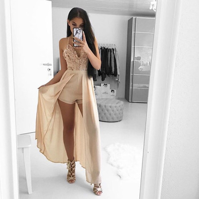 Stylish champagne v neck prom dress,evening dresses - Thumbnail 5