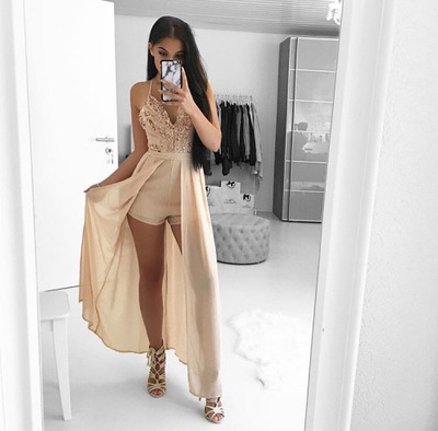 Stylish champagne v neck prom dress,evening dresses