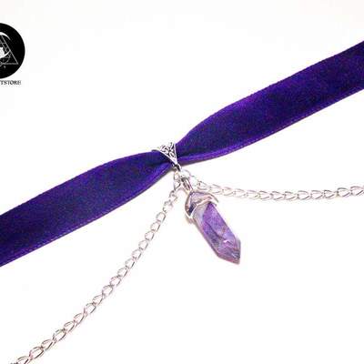 Velvet purple choker with crystal point