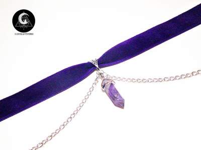 Velvet purple choker with crystal point