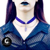 Velvet purple choker with crystal point - Thumbnail 1