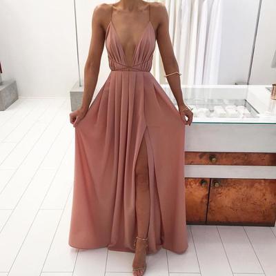 A line Sexy Open Back Evening Dress,Blush Pink Spaghetti Straps Open Back Prom Dress