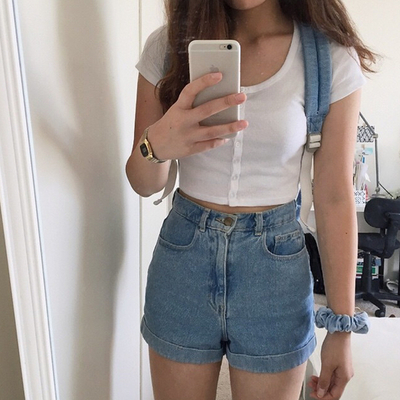 Babygirl high waisted denim shorts - Thumbnail 3