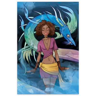 Luminous sea sorcerous (metallic linen eccc 2017 exclusive) - monsters & dames - art print - by denis caron