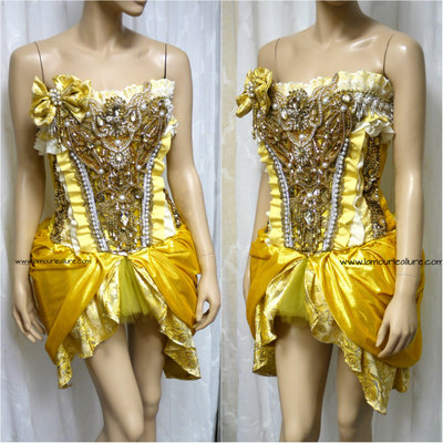 Beauty and the Beast Princess Belle Corset Costume Cosplay Dance Rave Bra Wear Halloween Burlesque Show Girl