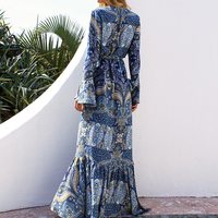 Summer Blue Printed Ruflle Dress - Thumbnail 2
