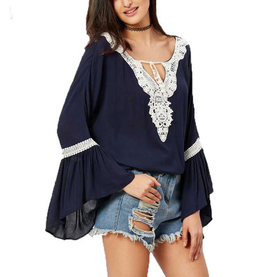 Ladies Navy Boho Chiffon Top