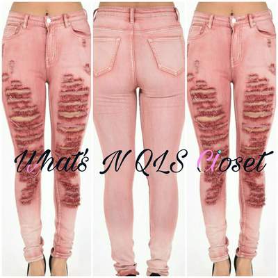 Dusty Rose Distressed Jeans 