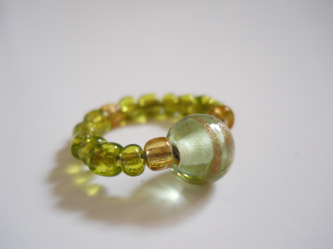 Light Green and Golden Bead Ring