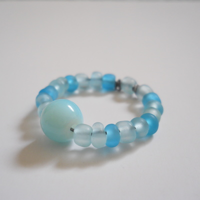 Frosty blue ice bead ring