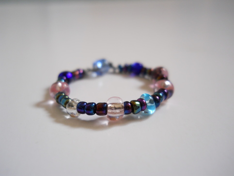 Blue, Pink and Purple Bead Ring