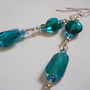 Teal Blue Hearts Bead Earrings - Thumbnail 1