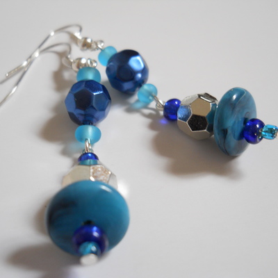 Blue and silver ball bead earrings
