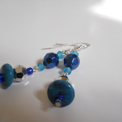 Blue and silver ball bead earrings