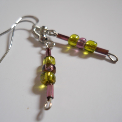 Orchid and bright green bead earrings